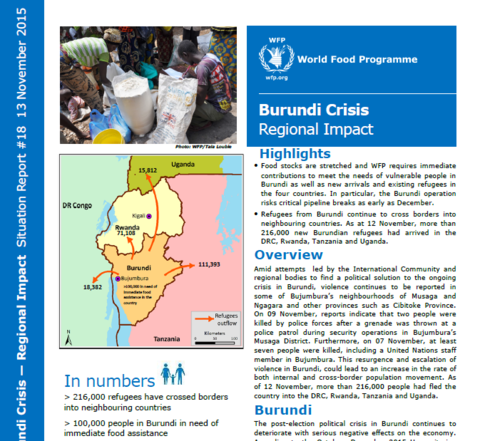 WFP Burundi Crisis Regional Impact Situation Report #18, 13 November 2015