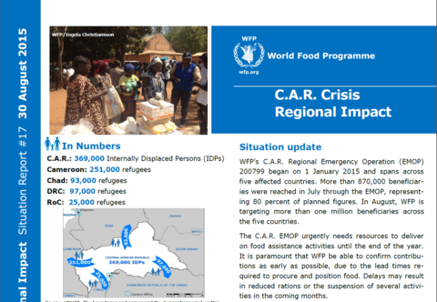 WFP Regional Impact of the C.A.R. Crisis Situation Report #17, 30 August 2015