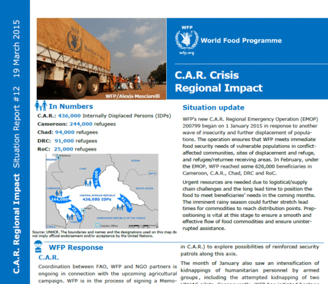 WFP Regional Impact of the C.A.R. Crisis Situation Report #12, 19 March 2015