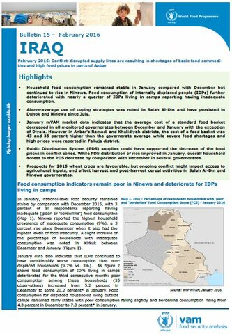 Iraq - Bulletin #15:Conflict-disrupted supply lines are resulting in shortages   of basic food commodities and high food prices in parts of Anbar, February 2016