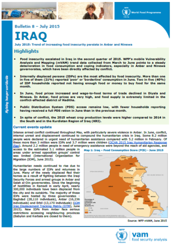 Iraq - Bulletin #8: Trend of increasing food insecurity persists in Anbar and Ninewa, July 2015