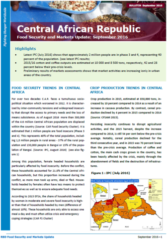 Central African Republic - Food Security and Markets Update, 2016