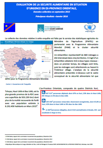 Republique Democratique du Congo - Evaluation de la securite alimentaire en situation d'urgence en ex-province orientale, Janvier 2016