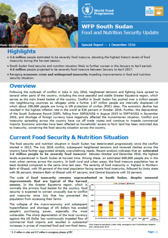 South Sudan - Food and Nutrition Security Update, 2016