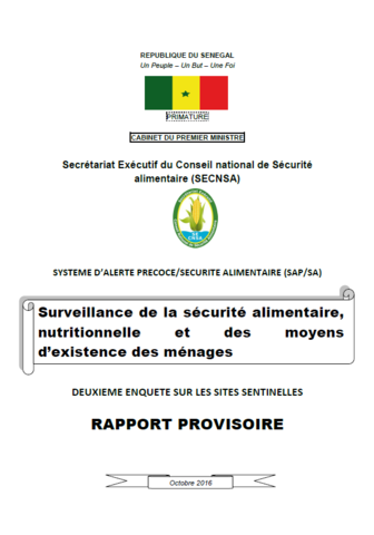 Senegal - Surveillance de la sécurité alimentaire, nutritionnelle et des moyens d'existence des ménages, Octobre 2016