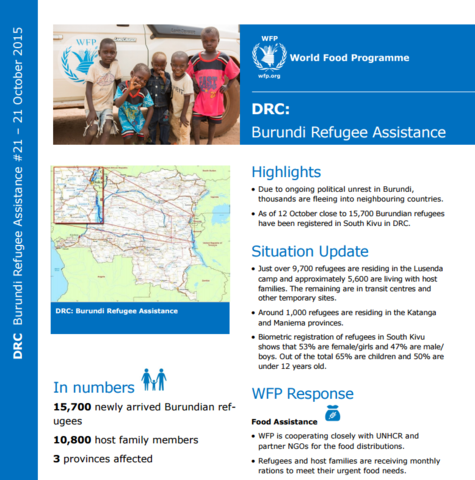 WFP DRC BURUNDI REFUGEE ASSISTANCE  SITUATION REPORT #19, 22 SEPTEMBER 2015