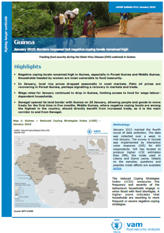 Guinea - mVAM Bulletin #11: Borders reopened but negative coping levels remained high, January 2015