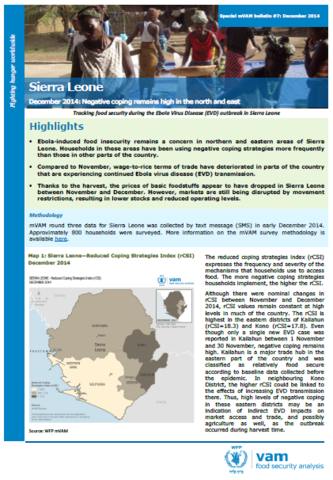 Sierra Leone - Special mVAM Bulletin #7: Negative coping remains high in the north and east, December 2014