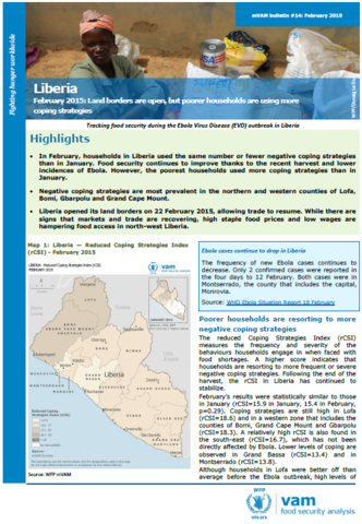 Liberia - mVAM Bulletin #14: Land borders are open, but poorer households are using more coping strategies, February 2015