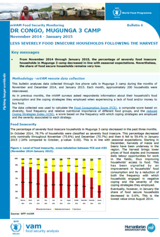 Democratic Republic of Congo - mVAM Bulletin 6: Less Severely Food Insecure Households Following the Harvest, January 2015
