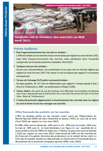 Mali - Synthèse sur la situation des marchés, 2015