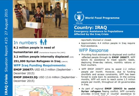 WFP Iraq Situation Report #25, 27 August 2015
