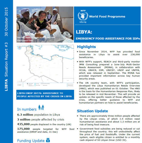 WFP LIBYA SITUATION REPORT #03, 30 OCTOBER 2015
