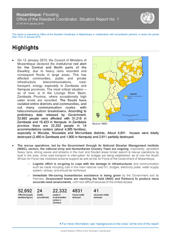 Mozambique: Flooding Office of the Resident Coordinator, Situation Report No. 1