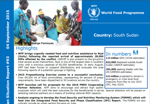 WFP South Sudan Situation Report #93, 04 September 2015