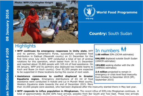 WFP South Sudan Situation Report #109, 08 January 2016