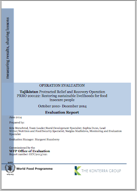 Tajikistan PRRO 200122 Restoring Sustainable Livelihoods for Food-Insecure People: An Operation Evaluation