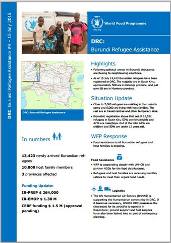 WFP DRC SITUATION REPORT #09, 15 JULY 2015
