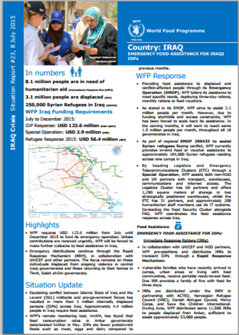 WFP IRAQ SITUATION REPORT #23, 08 JULY 2015