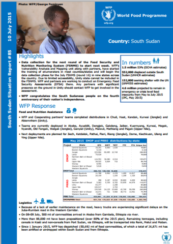 WFP SOUTH SUDAN SITUATION REPORT #85, 10 JULY 2015