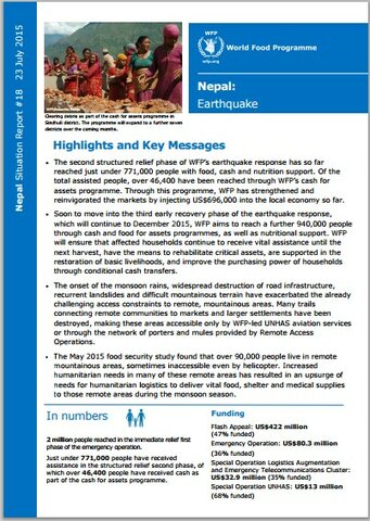 WFP NEPAL EARTHQUAKE SITUATION REPORT #18, 23 JULY 2015