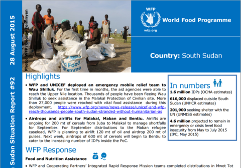 WFP South Sudan Situation Report #92, 28 August 2015