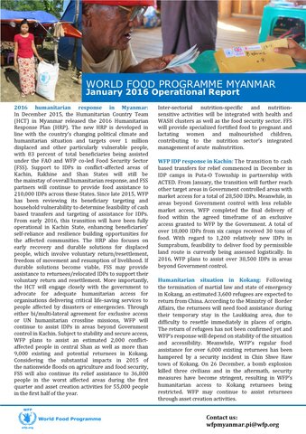 WFP Myanmar: January Operational Report