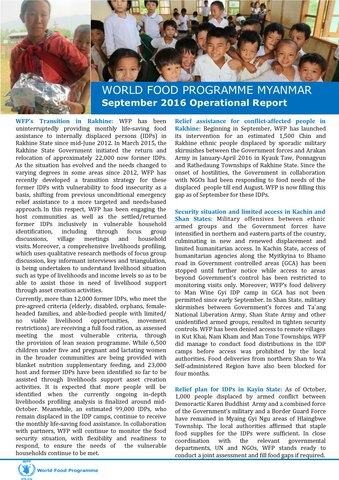 WFP Myanmar: September 2016 Operational Report