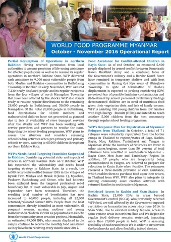 WORLD FOOD PROGRAMME MYANMAR  October - November 2016 Operational Report