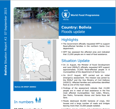 WFP Bolivia Situation Report #02, 07 September 2015