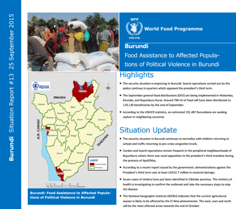 WFP Burundi Situation Report #13, 25 September 2015