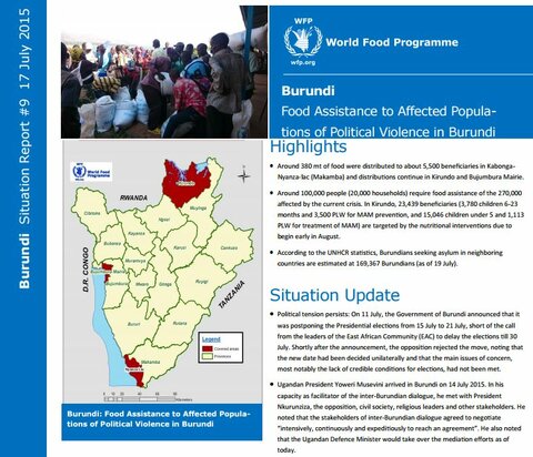 WFP Burundi Situation Report #09, 17 July 2015