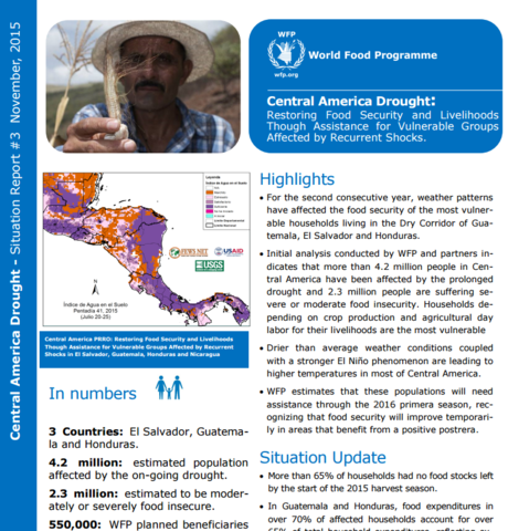 WFP CENTRAL AMERICA DROUGHT SITUATION REPORT, NOVEMBER 2015