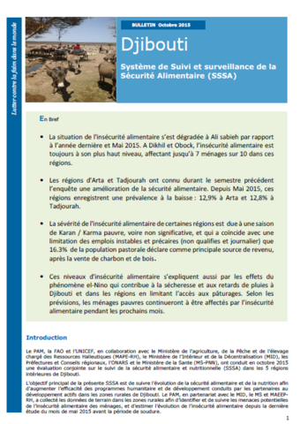Djibouti - Système de Suivi et surveillance de la Sécurité Alimentaire, 2015