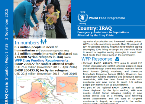 WFP Iraq Situation Report #29, 03 November 2015