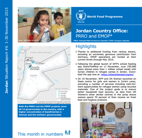 WFP JORDAN EXTERNAL SITUATION REPORT, NOVEMBER 2015