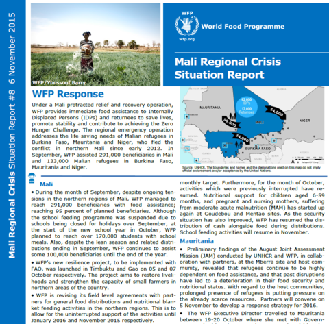 WFP MALI REGIONAL CRISIS SITUATION REPORT #8, 06 NOVEMBER 2015