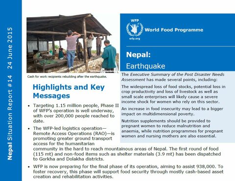 WFP Nepal Earthquake Situation Report #14, 24 June 2015