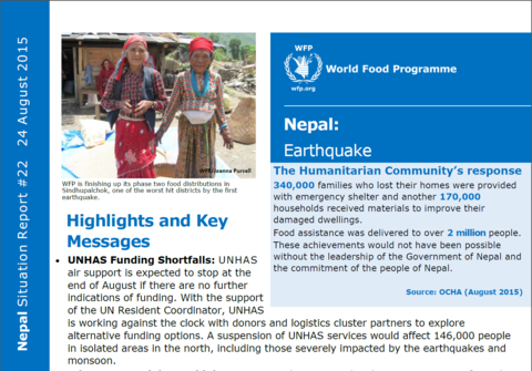 WFP Nepal Earthquake Situation Report #22, 24 August 2015