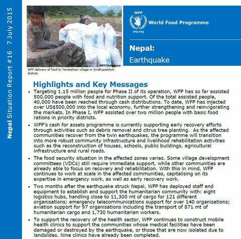 WFP Nepal Earthquake Situation Report #16,  07 July 2015