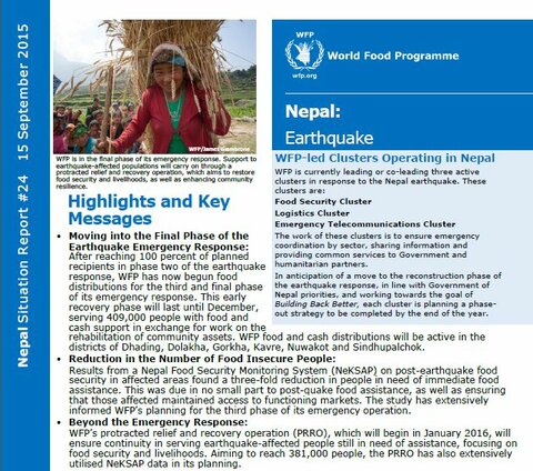 WFP Nepal Earthquake Situation Report #24, 15 September 2015