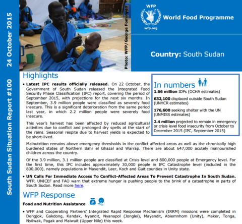 WFP SOUTH SUDAN SITUATION REPORT #100, 24 OCTOBER 2015