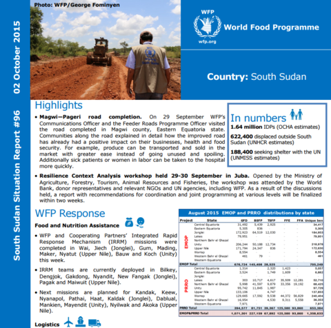 WFP South Sudan External Situation Report #97, 02 October 2015