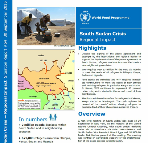 South Sudan Crisis Regional Impact Situation Report #64, 30 September 2015