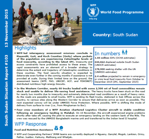 WFP SOUTH SUDAN SITUATION REPORT #103, 13 NOVEMBER 2015