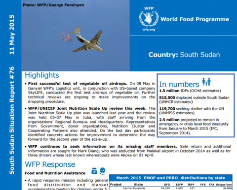 WFP South Sudan Situation Report #90, 14 August 2015