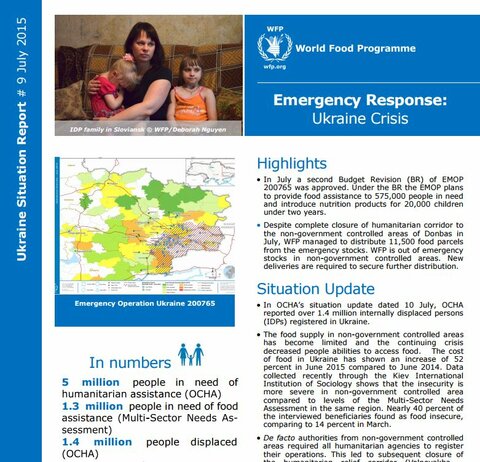 WFP Ukraine Situation Report #02, 17 September 2014