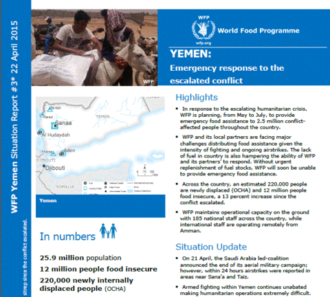 WFP Yemen Situation Report #3, 22 April 2015