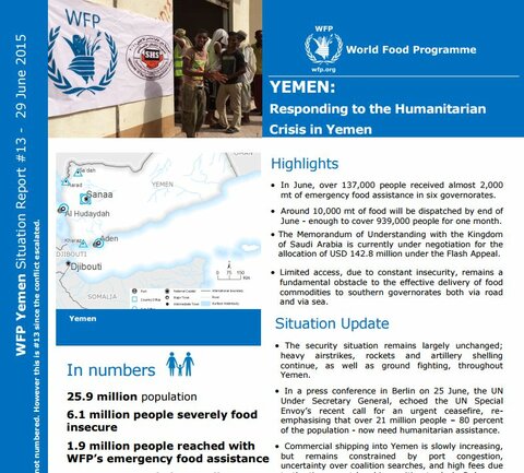 WFP Yemen Situation Report #13, 29 June 2015