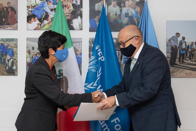 WFP Headquarters Rome, Italy, 18 November 2021. Exchange of documents for the Memorandum Of Understanding between WFP and Mexico. Photo: WFP/Rein Skullerud 